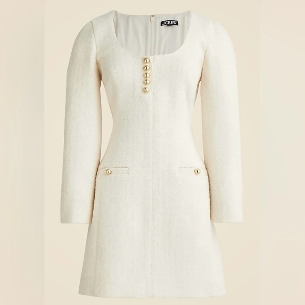 J.Crew Sophia scoopneck dress in tweed in natural